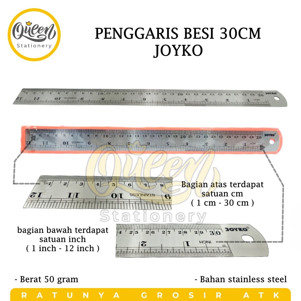 

1 PCS PENGGARIS BESI 30CM JOYKO STAINLESS STEEL RULER MISTAR
