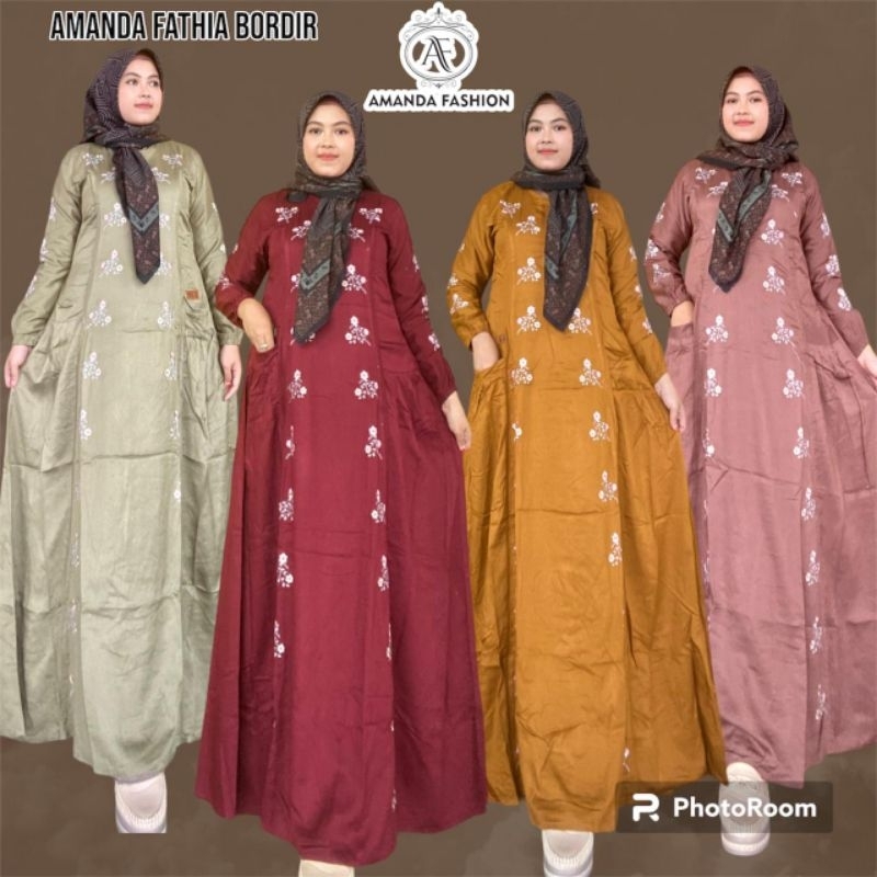 Gamis Amanda Fathia Bordir Rayon Twill Premium