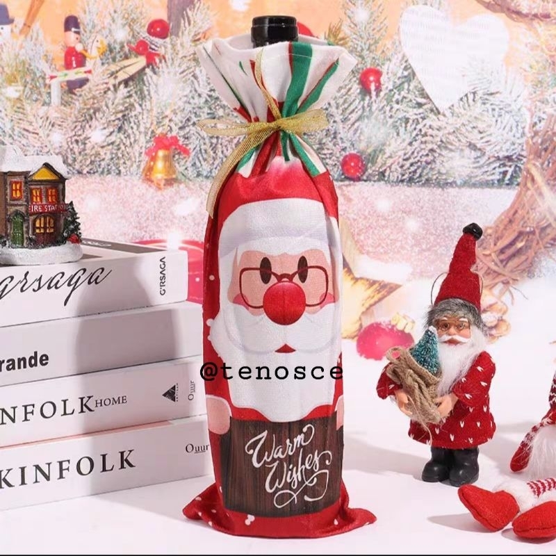 

6pcs Cover Wine Bag Tas Botol Markisa Kale 1liter Anggur Natal Imlek Merry Christmas Santa Konien Sincia Hampers Parcel Polos Tebal