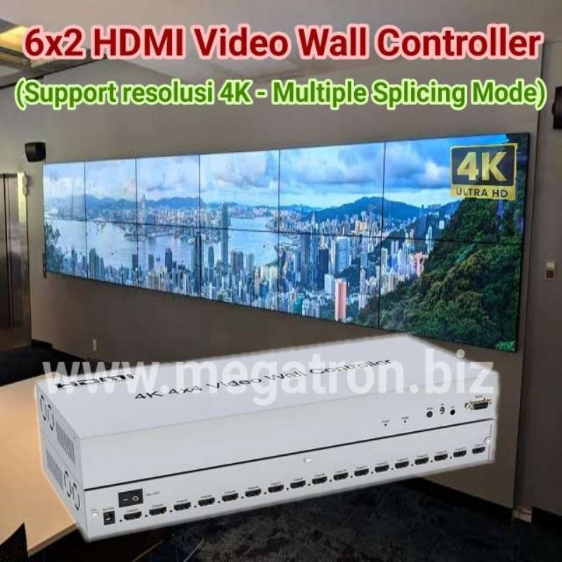 4K HDMI Video Wall Controller 6x2 - Menggabungkan 12 TV jadi satu tampilan besar