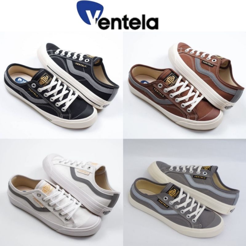 SEPATU VENTELA NEW PUBLIC LOW ORIGINAL 100% BN LOCAL BLACK NATURAL BROWN WHITE GREY SNEAKERS PRIA X 