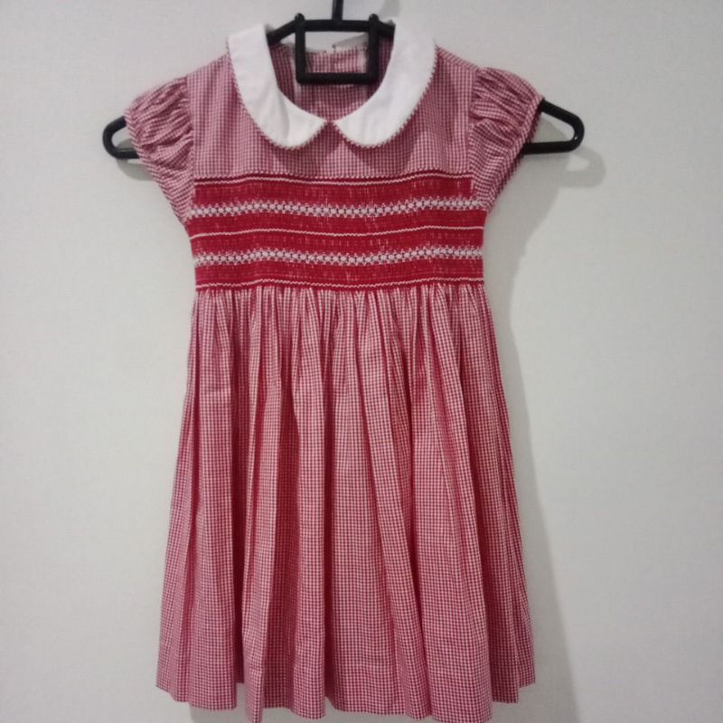 Preloved smocked dress anak Red 4years almost new