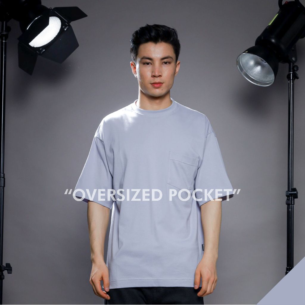 REASER Oversize Tees Kaos Polos Saku - Light Grey