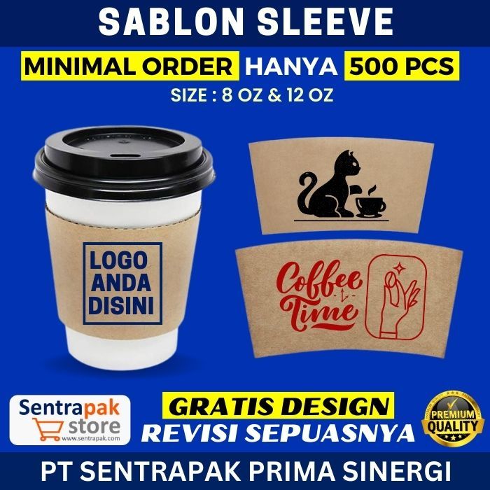 Sablon Sleeve Paper Cup 8oz dan 12oz - Sablon 1 Warna