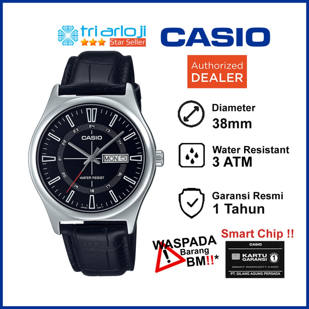 CASIO MTP-V006L-1CUDF Jam Tangan Pria Analog Hitam Kulit MTP-V006L-1C MTPV006L