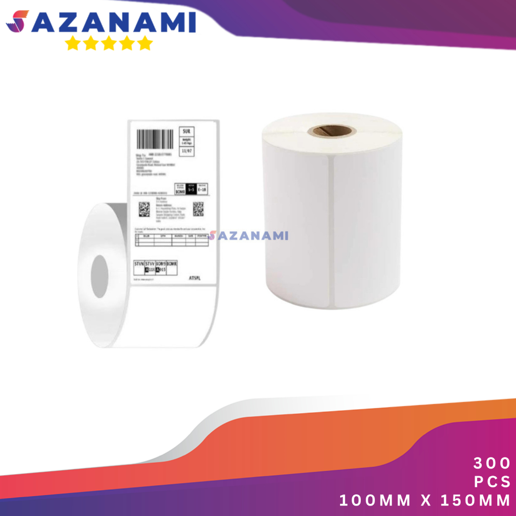 

LABEL BARCODE 100 X 150MM KERTAS STIKER A6 RESI PRINTER 300Pcs - HK