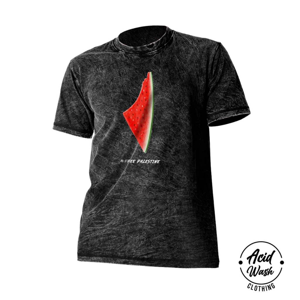 Kaos Palestina Pria Acid Wash Atribut Palestina Semangka