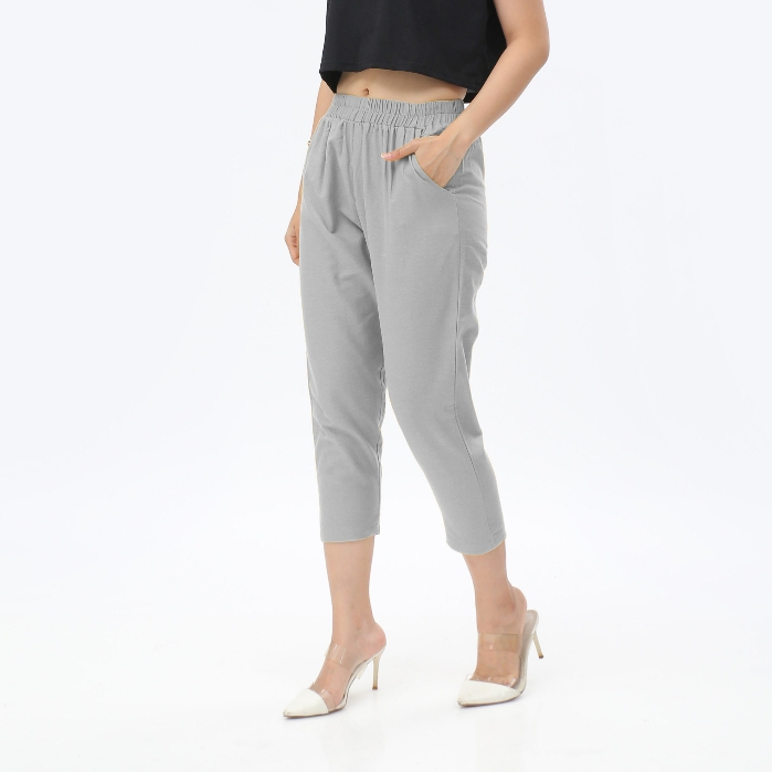 Celana Panjang Wanita 7 per 8 Model Highwaist Bahan Katun Linen | Celana Bahan Wanita Baggy Pants