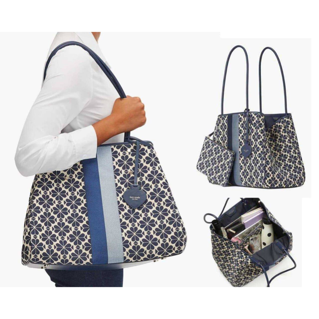KATE SPADE FLOWER JACQUARD STRIPE EVERYTHING LARGE TOTE