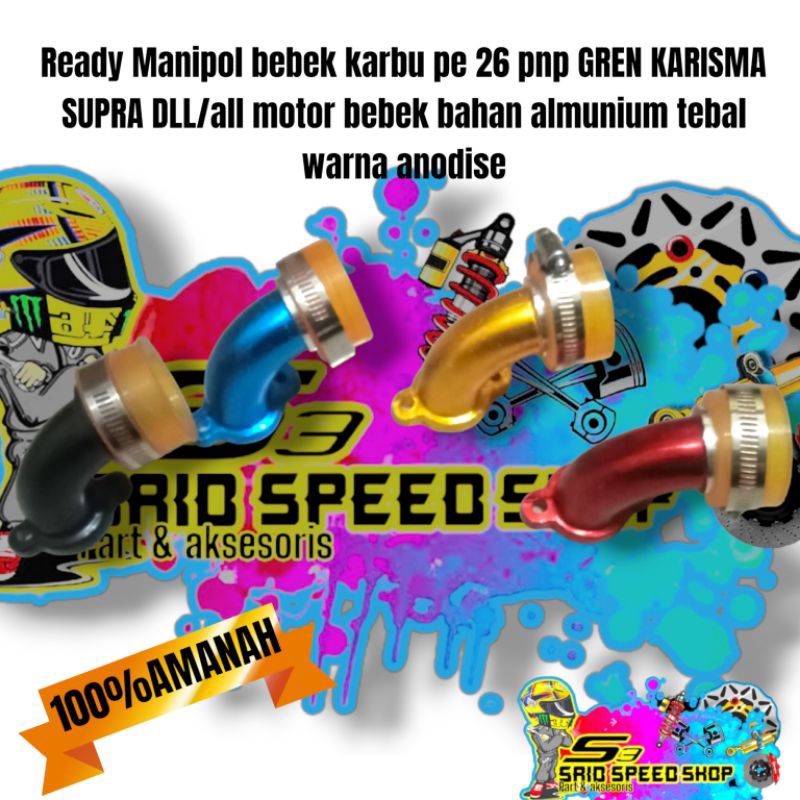 Manipol manifold teflon bebek karbu pe 26 pnp GREN KARISMA SUPRA DLL bahan almunium tebal warna anod