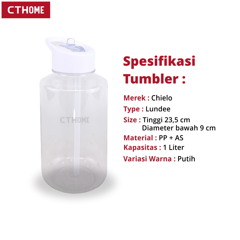 Cetak Custom Botol Minum Tumbler Chielo Lundee Straw Sedotan Plastik Print UV Souvenir Promosi Logo Perusahaan Food Grade BPA Free 1 Liter