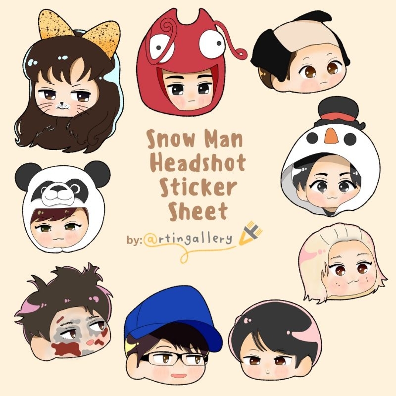 

ATGALLERY 002 | Snow Man in Disguise/Halloween Costume Headshot Sticker Sheet 9x12 cm