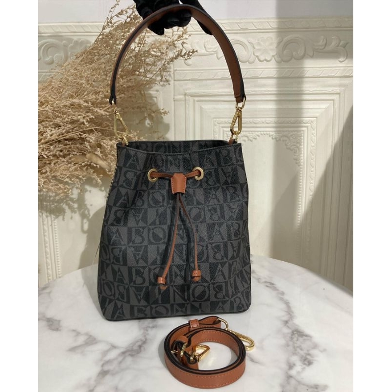 tas serut bonia original bucket bag neo monogram hitam