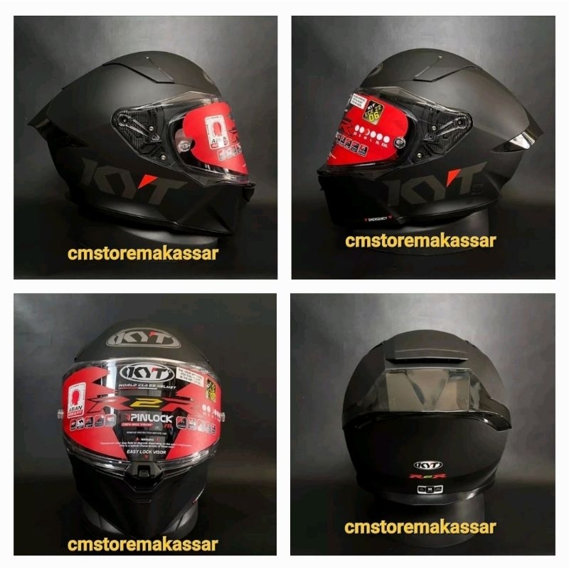 Helm KYT R2R Pro Full Face Black Doff / Black Matt / Hitam Doff Double Visor Kacamata Dalam