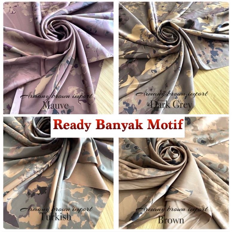 siap kirim.. Bahan Kain Armani Silk Ecoprint brown mewah / armany silk abstrak / kain silk meteran /