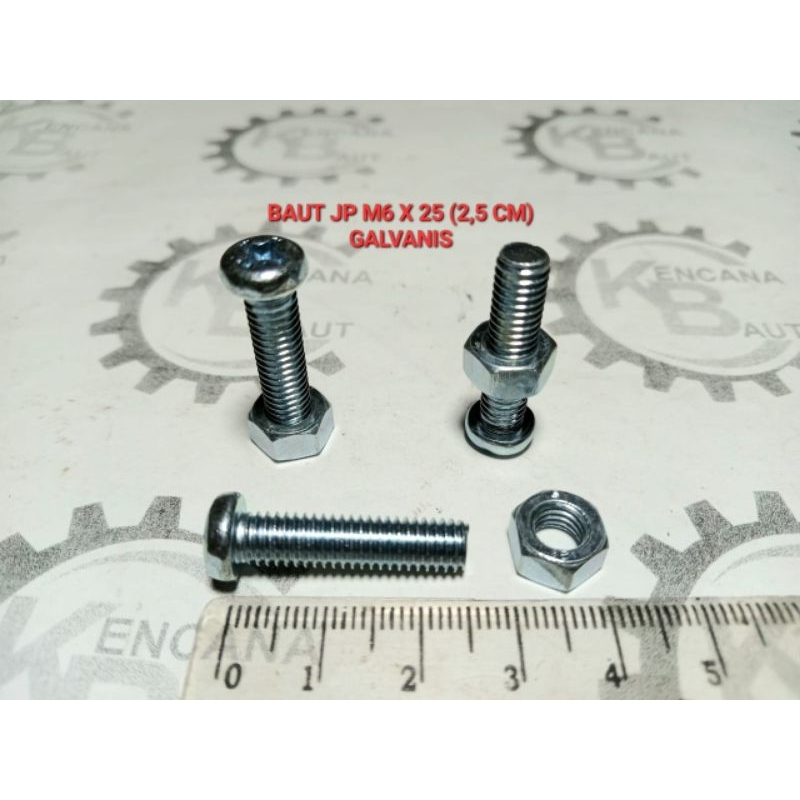 10 PCS BAUT MUR JP M6 X 25 GALVANIS KUNCI OBENG PLUS PANJANG 2,5 CM