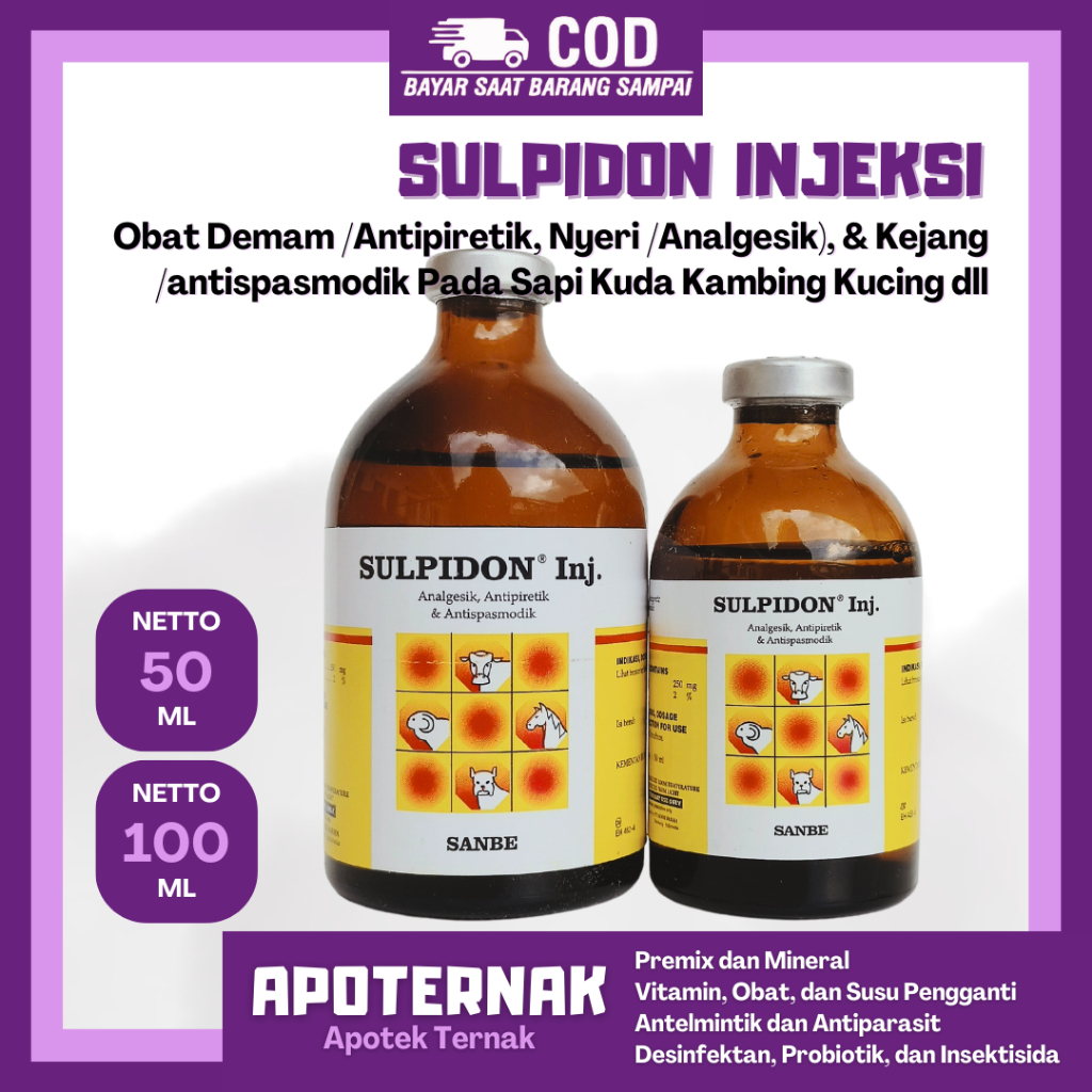 SULPIDON 100ml 50ml Injeksi - Obat Nyeri Analgesik Demam Antipiretik & Kejang Otot Antispasmodik Sap