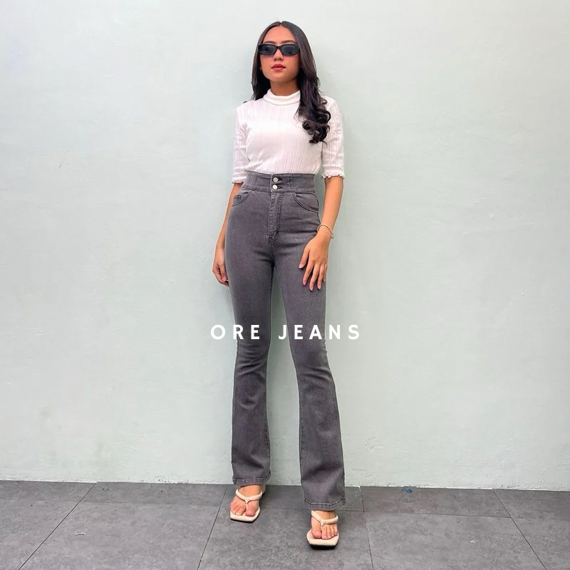 ORE - Pinkam Highwaist Cutbray Jeans Tali silang Belakang