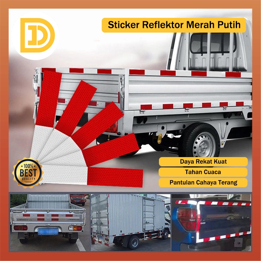 Stiker Reflektor Mobil Merah Putih Sticker Reflective Truck Uji Kir Tempelan Pemantul Cahaya Safety 