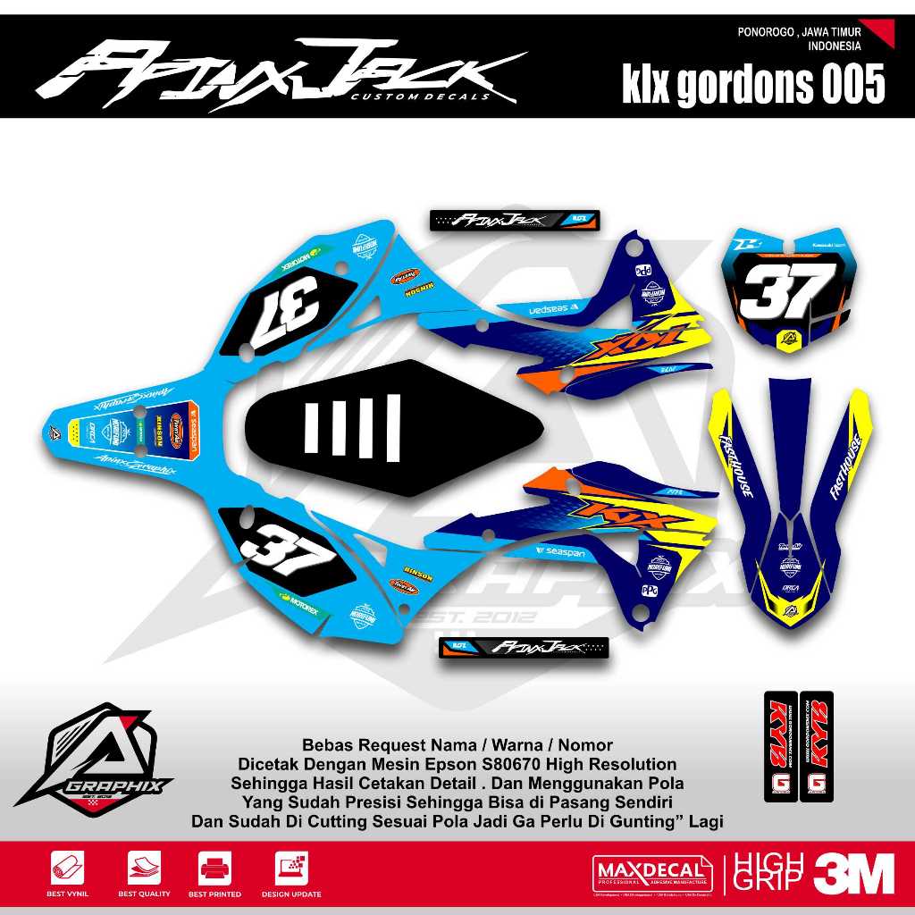 DECAL KLX GORDONS BIRU KODE 005