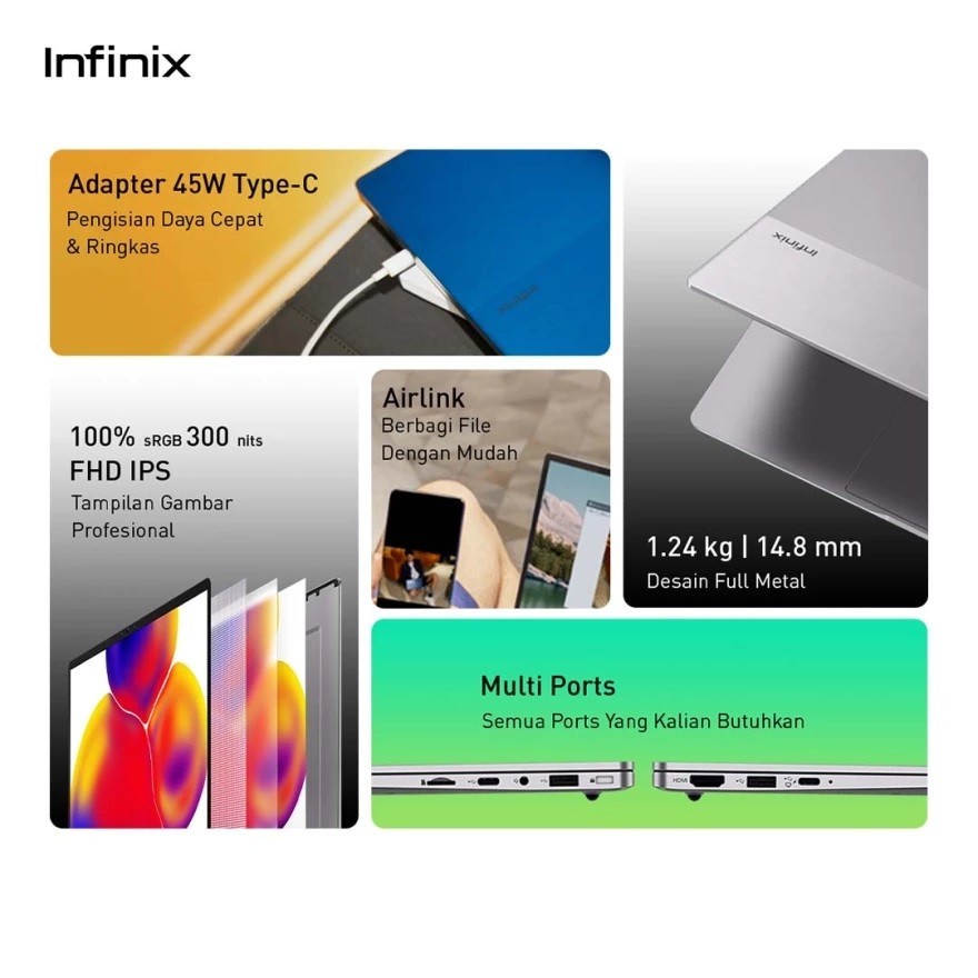 100srgb LAPTOP INFINIX INBOOK air i3-1215 8G 512G ips wuxga 14" FHD W11 8GB 512GB SSD 8 GB 512 512SS