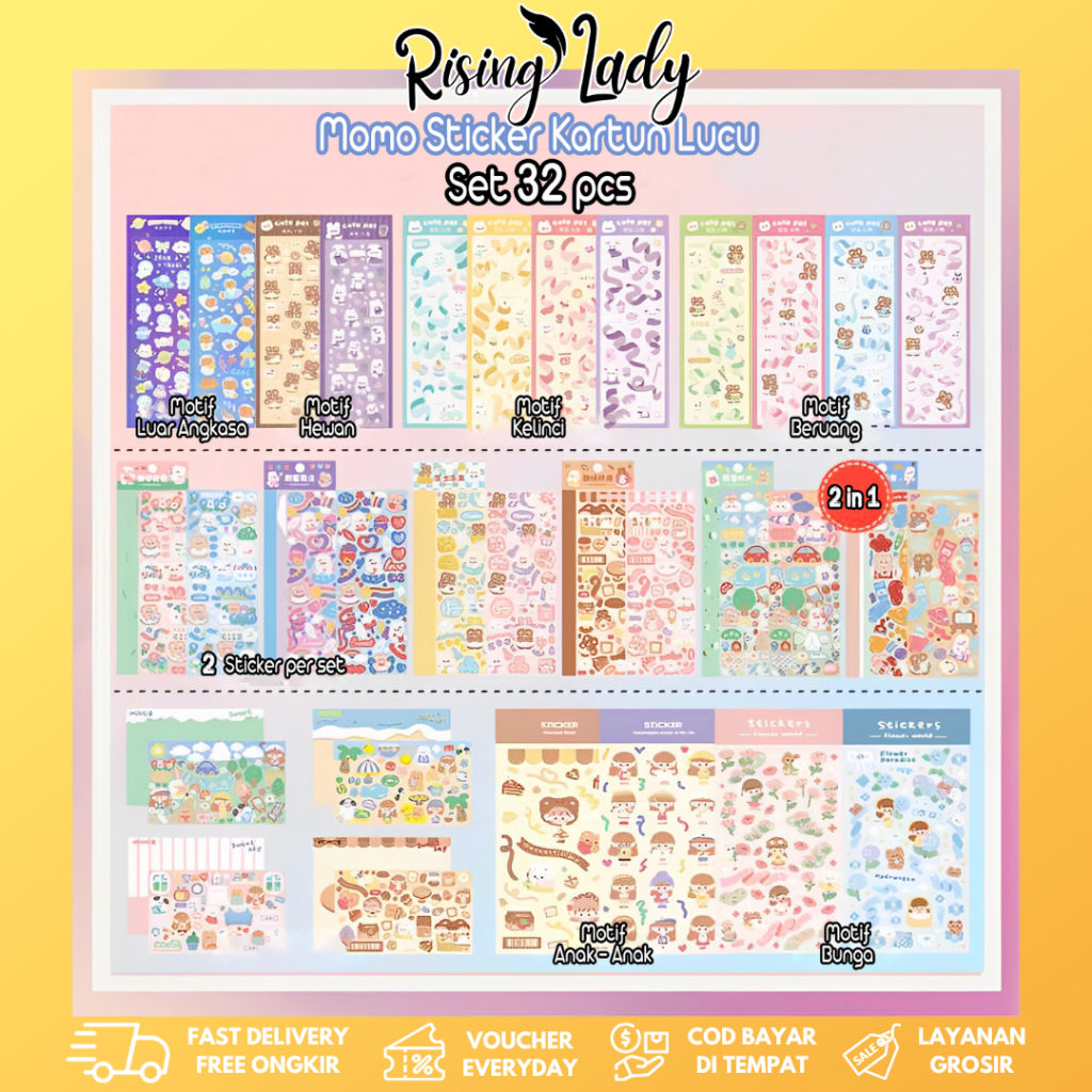 

Rising Lady Stiker 4pcs/12set/32set Motif Kartun Korea Lucu Anti Air /Dekorasi Handbook Scrapbook DIY