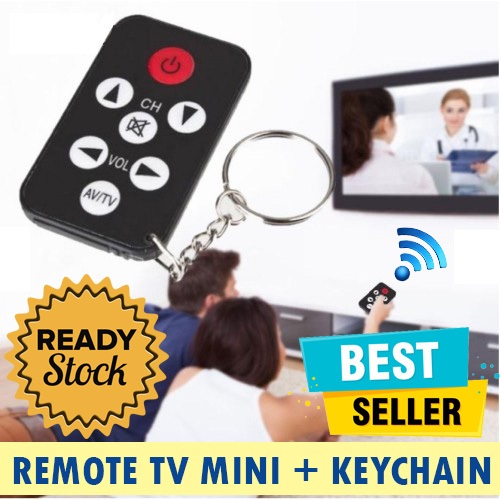 Universal TV Remote Control Mini with Keychain Gantungan Kunci Remot Small 7 Function Button Battery