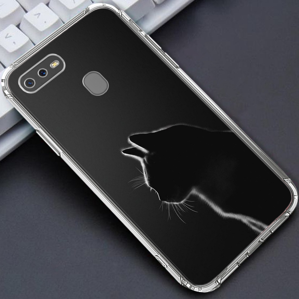 Softcase OPPO A5S /OPPO A12/OPPO A7  - Clear Case  MOTIF  (  KUCING ) - Anticrack - Case Bening - So