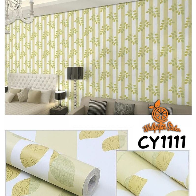 PROMO WALLPAPER DINDING 45CM*8M /7,5M MOTIF salur daunkuning1111 WALLPAPER KARAKTER TERMURAH