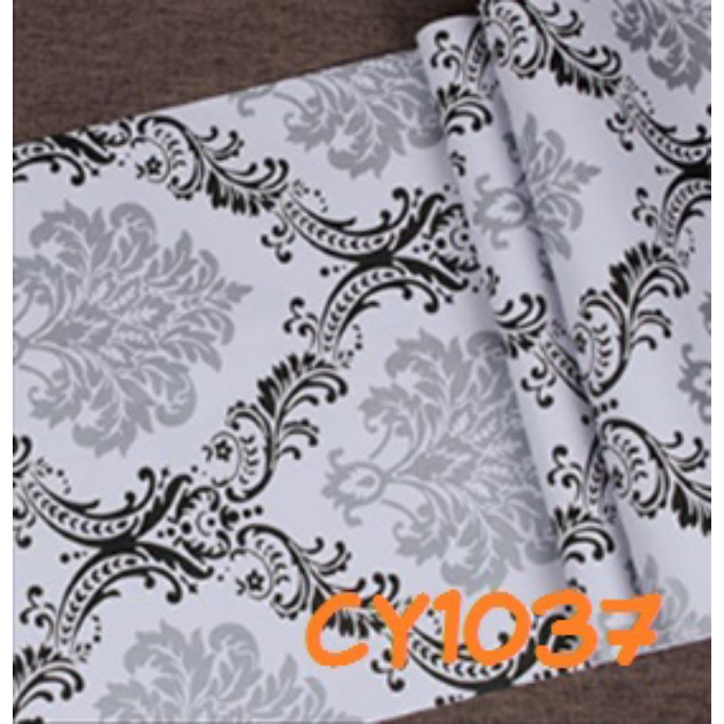 PROMO WALLPAPER DINDING 45CM*8M /7,5M MOTIF batik silverhitam1037 WALLPAPER KARAKTER TERMURAH