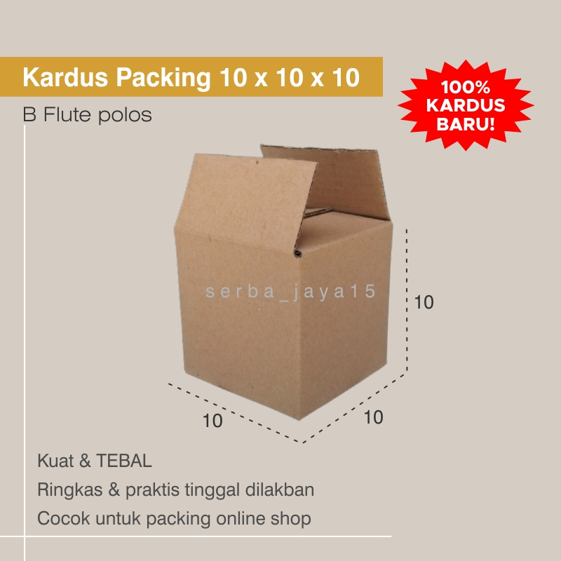 

KARDUS 10x10x10 BARU BOX KARTON B-FLUTE POLOS PACKING OLSHOP