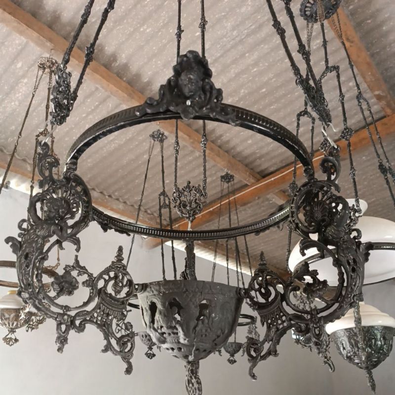 RANGKA LAMPU GANTUNG KEREK ANTIK KLASIK JAWA BETAWI JOGLO CAFE VINTAGE DIAMETER 35/40CM
