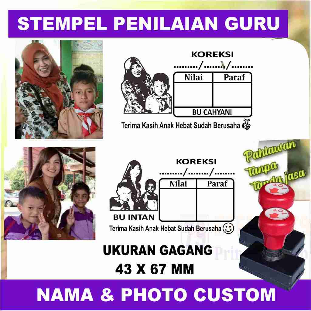 Stempel Nilai Guru TK PAUD SD SMP SMA Custom Nama dan Photo Pribadi