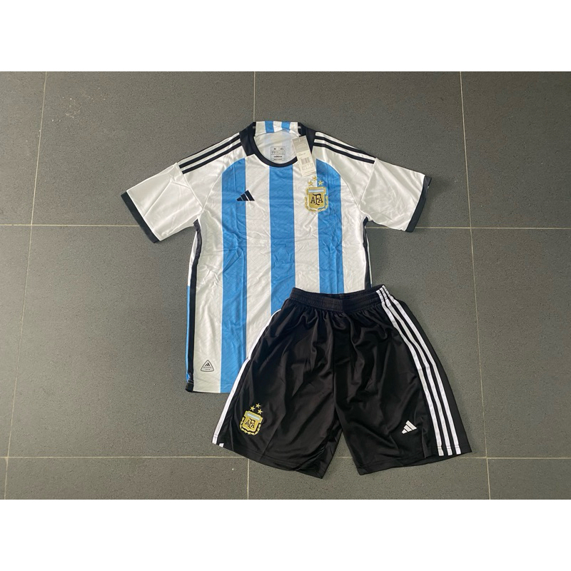 (FULL SET BAJU CELANA) JERSEY STELAN ARGENTINA HOME GRADE ORI