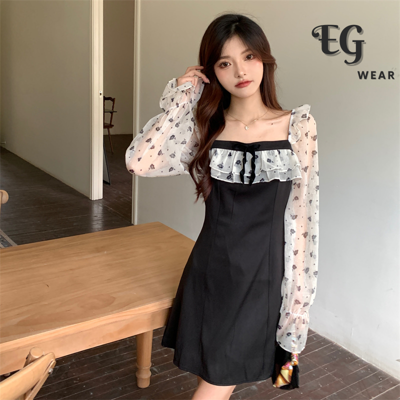 [EG.ootd] - 048 Korean dress lengan panjang / Korean square neck dress