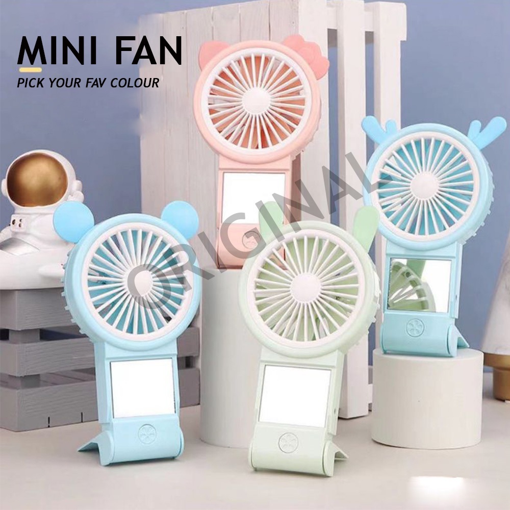 YIISO - Kipas mini + kaca rias Makeup  2in1  Lipat Usb Portable Charger Mini Fan Kipas Usb Pengisi D