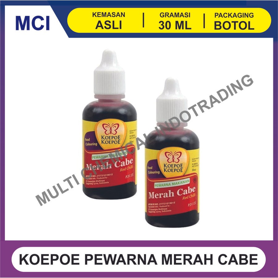 

PEWARNA MAKANAN MINUMAN KOEPOE KUPU MERAH CABE 30 ML - 1 DUS 144 PCS