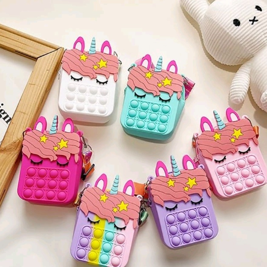 Tas Selempang Anak Pop It Unicorn Pony / Tas Anak Cewe Pop It / Tas Pencetan Anak Perempuan Lucu