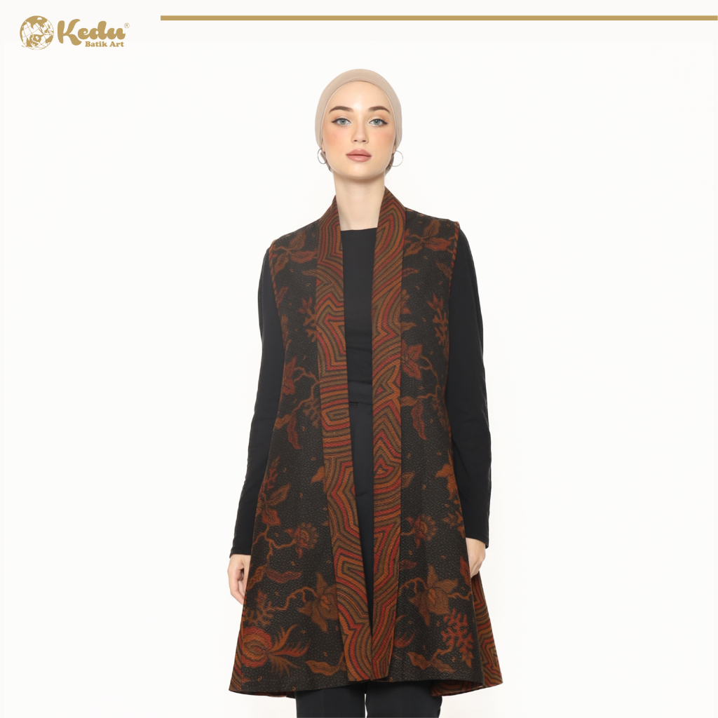 Kedu Batik - Outer Batik Dobby Tanpa Lengan SOTONG Hitam Outer Wanita Formal