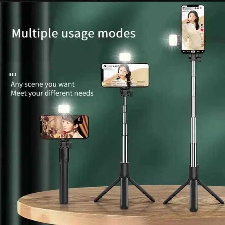 Tongsis R1 Selfie Stick Tripod Bluetooth Tomsis Remote Control 3in1 Stand Holder Putar 360 Derajat / Tripod Mini + Tongkat Narsis Monopod + Remot Wireless Blutut /Penyangga Handphone Kamera Untuk Travelling Aksesoris Fotografi-5