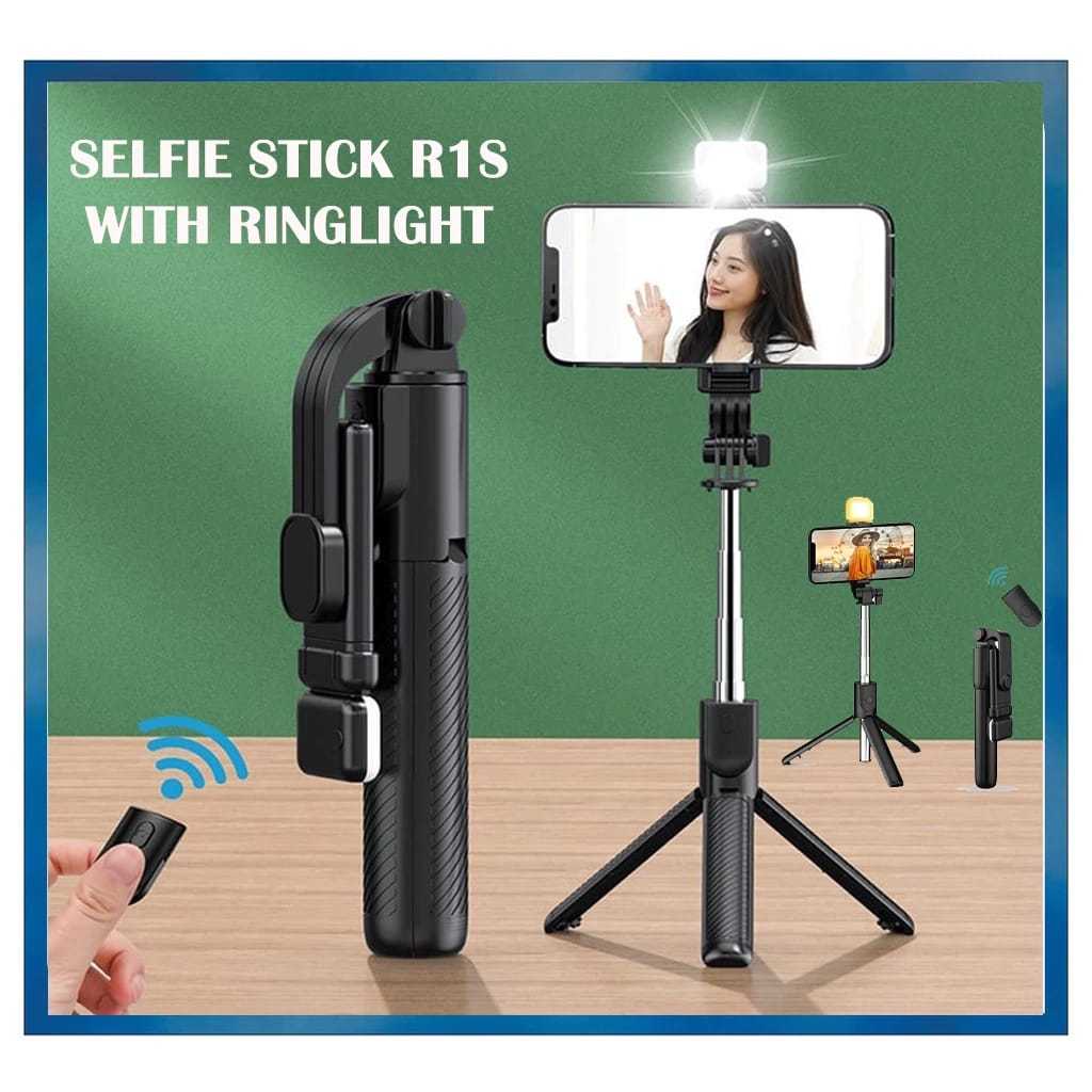 Tongsis R1 Selfie Stick Tripod Bluetooth Tomsis Remote Control 3in1 Stand Holder Putar 360 Derajat / Tripod Mini + Tongkat Narsis Monopod + Remot Wireless Blutut /Penyangga Handphone Kamera Untuk Travelling Aksesoris Fotografi-6