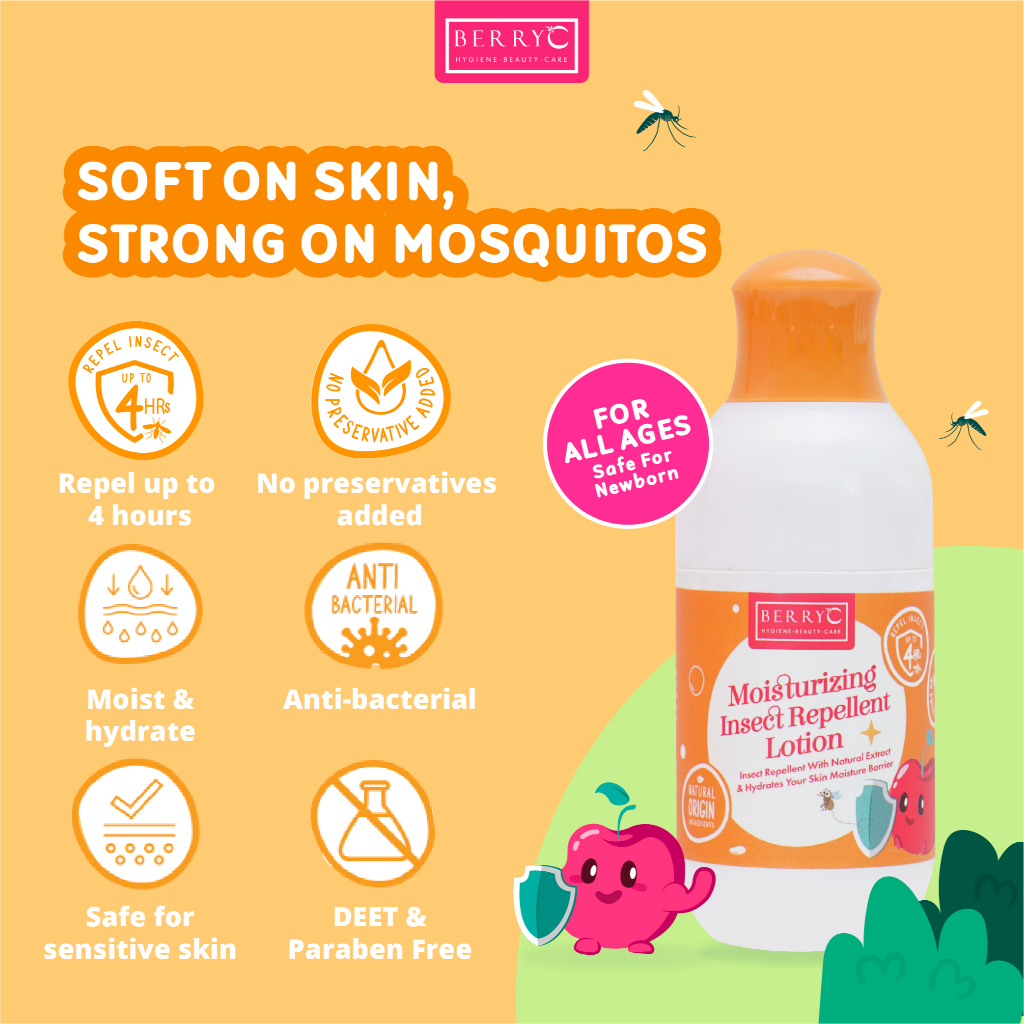 BerryC Moisturizing Insect Repellent Lotion 110gr Cream Anti Nyamuk - Aman untuk Bayi Anak salep pengusir repellant baby moisturizer pelembab kulit sensitif sensitive no deet organic organik natural travel essential oils skin safe bugs bite bug mosquito