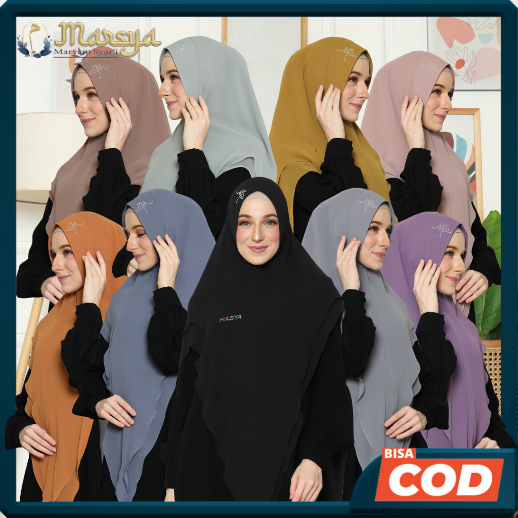 Jibab Hijab Khimar Kerudung Swarovski Syari Ceruty Ceruti Babydoll 2 Layer Gold - Ungu - Hitam - Ora