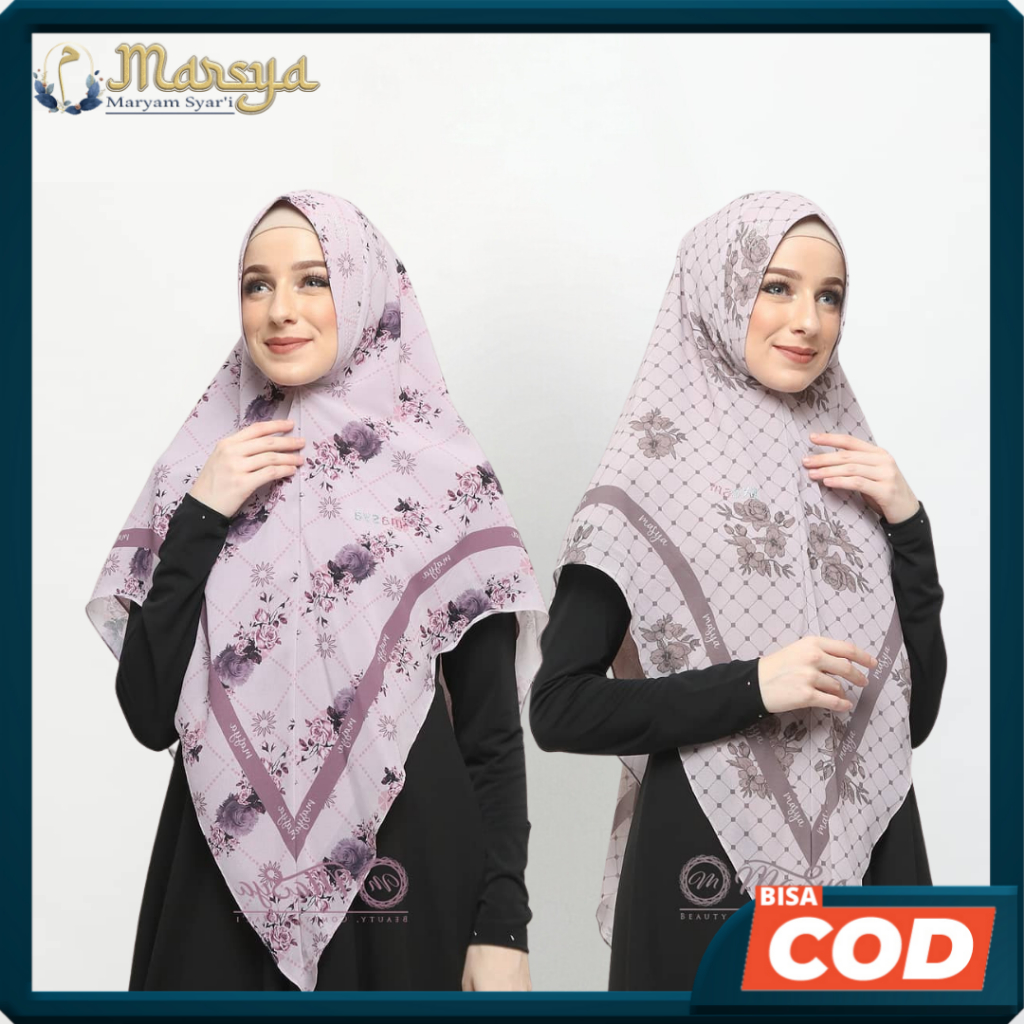 Jilbab Hijab Khimar Ceruty Ceruti Babydoll 2 Layer Lilac - Nude Motif Printing Premium Masya Syari O