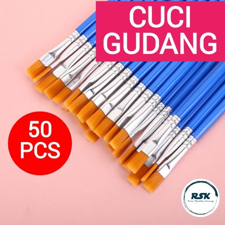 

88AVD 50 Pcs Kuas Flat / Round Kuas Lukis Paint By Number Kuas Lukis Sterofoam Kuas Cat Air Koas Acrylic Kuas Nylon Import Terkini