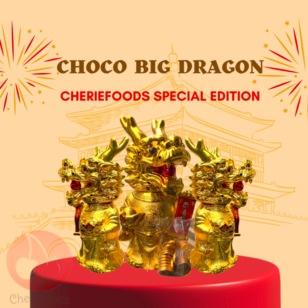 

Cokelat Naga Motif Imlek Emas / Choco Big Dragon Isi Coklat Koin Emas