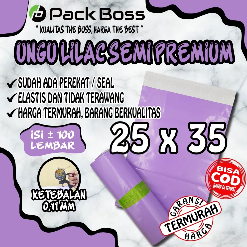 

HARGA GROSIR 25x35 UNGU LILAC SEMI PREMIUM POLYMAILER PACKAGING ONLINE ADA PEREKAT !