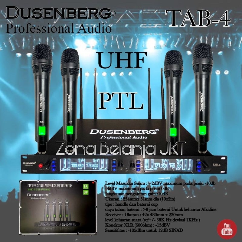 MIC WIRELESS DUSENBERG TAB 4 4 MIC HANDLE PEGANG UHF KOPER ORIGINAL