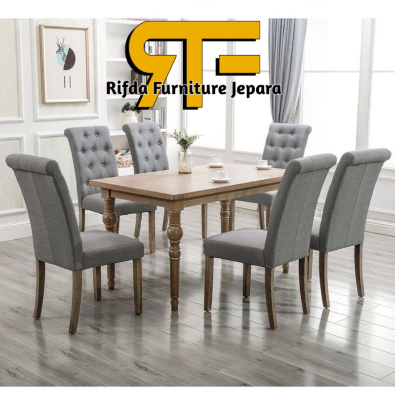 kursi makan jati klasik white wash antik (meja makan jati,meja jati murah,kursi makan jok )
