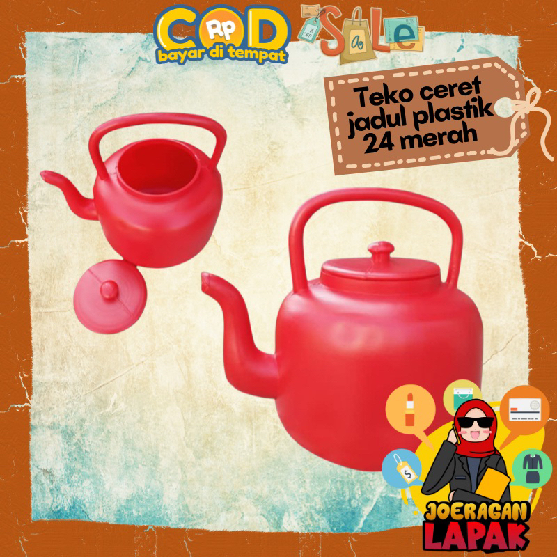 [JOERAGAN LAPAK] TEKO CERET PLASTIK KENDI MERAH 24 FOOD GRADE TEMPAT AIR MINUM TUTUP